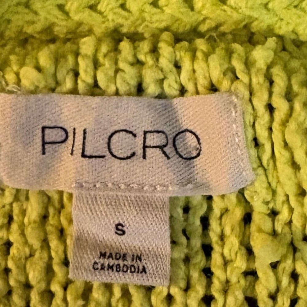 Pilcro Anthropologie Womens Textured Sweater S Yellow Neon Slouchy Oversized - Picture 6 of 7